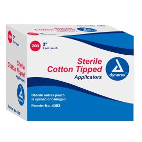 Cotton tipped applicator, Sterile 3", 200 per box, packaged as 100 2-packs