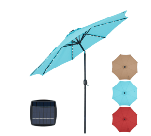 10ft Solar Polyester 32 LED Lighted Patio Umbrella With Tilt Adjustment And UV-Resistant Fabric (Color: Blue)