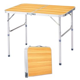 3ft Wood Grain Outdoor Folding Table Aluminum Alloy Rectangular 50kg Two Fold Tabletop (Option: Wood grain color)
